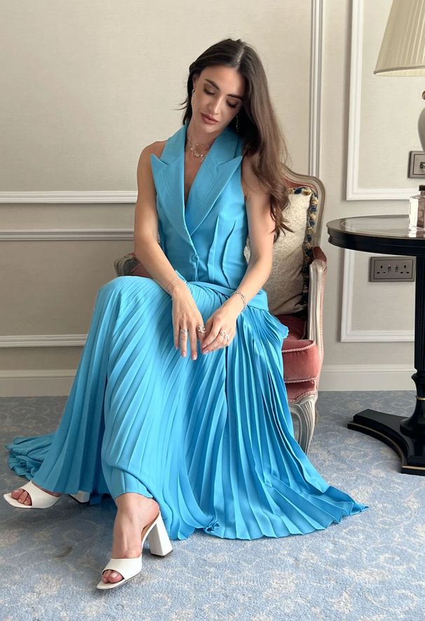 Damenbekleidung Elegante Mode Revers Französische ärmellose Weste Faltenrock Zweiteiliger Anzug_voghion.com