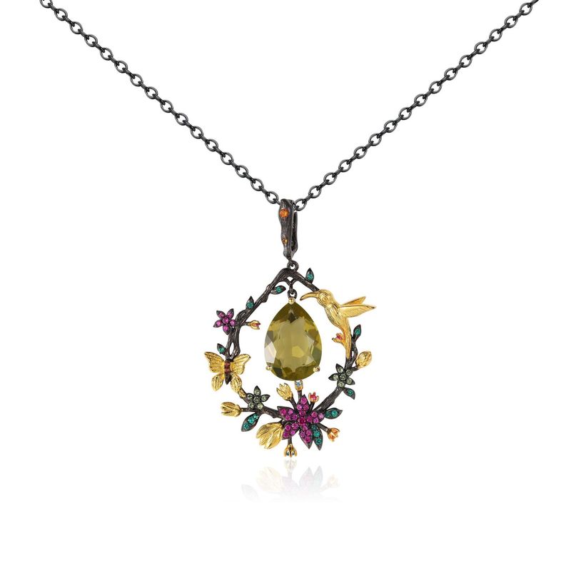 Spring On The Branches Pendant Silver Natural Colored Gemstone Necklace Design Small Fresh Natural Style Necklace Female Ins Style_voghion.com