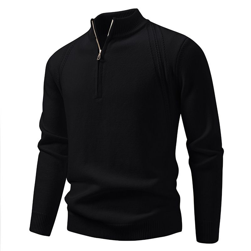 Herren-Pullover mit Stehkragen und halbem Reißverschluss, einfarbig, für Herbst und Winter, lässiger Pullover, Basis-Pullover_voghion.com
