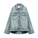 Fall Women's Oversized Denim Jacket Wide Leg Jeans Suit Lapel Long Sleeves Denim Jacket Coat Low-rise Wide Leg Ripped Jeans_voghion.com