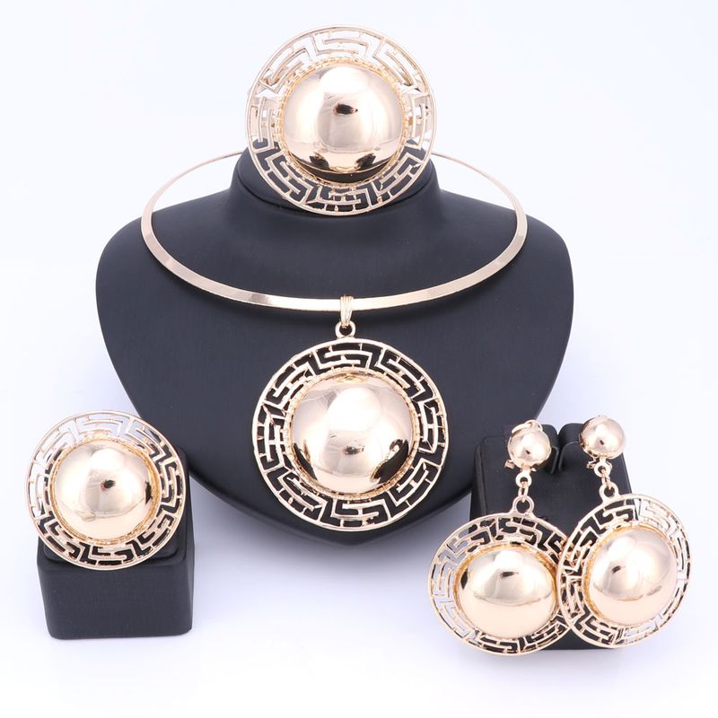 Acessórios de casamento Conjuntos de jóias de noiva para mulheres colar pulseira brincos anéis cor dourada Dubai African Beads_voghion.com