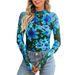 2025 New Women's Semi High Neck Long Sleeved T-shirt Sexy Y2K Mesh Printed Top_voghion.com