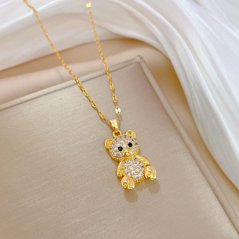 [Titanium Steel] Light Luxurious Temperament, Gorgeous And Full Of Diamonds, Cute Little Bear Necklace, Female Internet_voghion.com