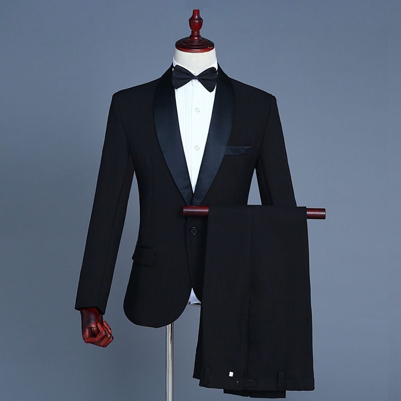 CT Men's Green Fruit Collar Choir Performance Western Style Singer Suit Host Long Sleeve Set Stage Black And White Photo_voghion.com
