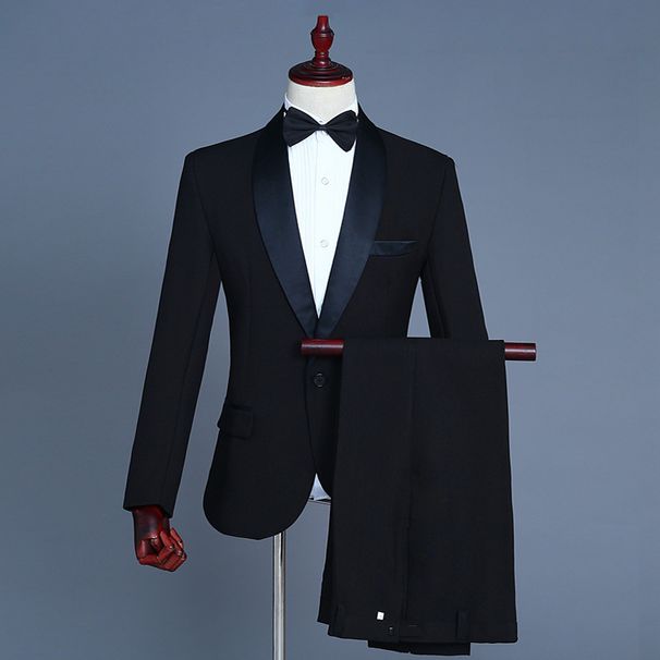 CT Men's Green Fruit Collar Choir Performance Western Style Singer Suit Host Long Sleeve Set Stage Black And White Photo_voghion.com
