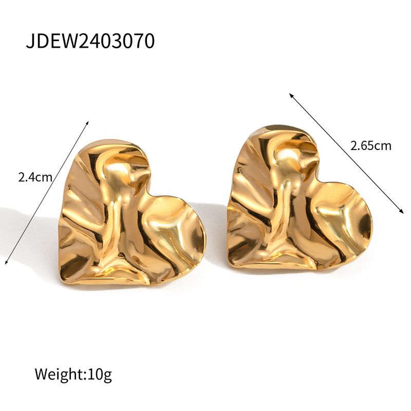 Pendientes de acero de titanio con forma de corazón en dorado y acero inoxidable, tendencia popular de Instagram con el mismo patrón de ritmo._voghion.com