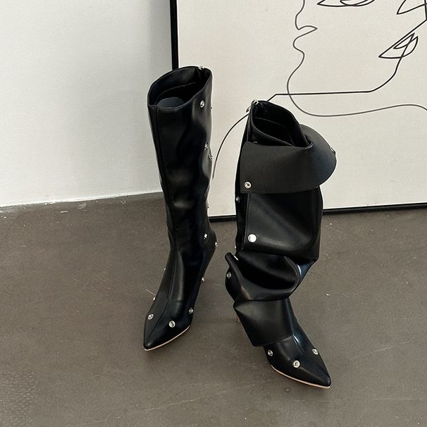 Ters Yüz Edilebilir Sivri Burunlu Peluş Botlar Sonbahar/Kış 2025 Yeni İnce Topuklu Uzun Botlar Şık ve Çok Yönlü_voghion.com