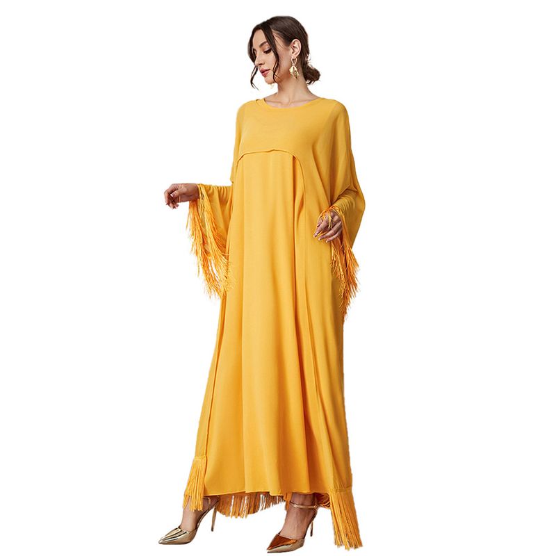 Damkläder Ny stil Tofs Lång blus Mesh Klänning Höst Enfärgad kostym_voghion.com