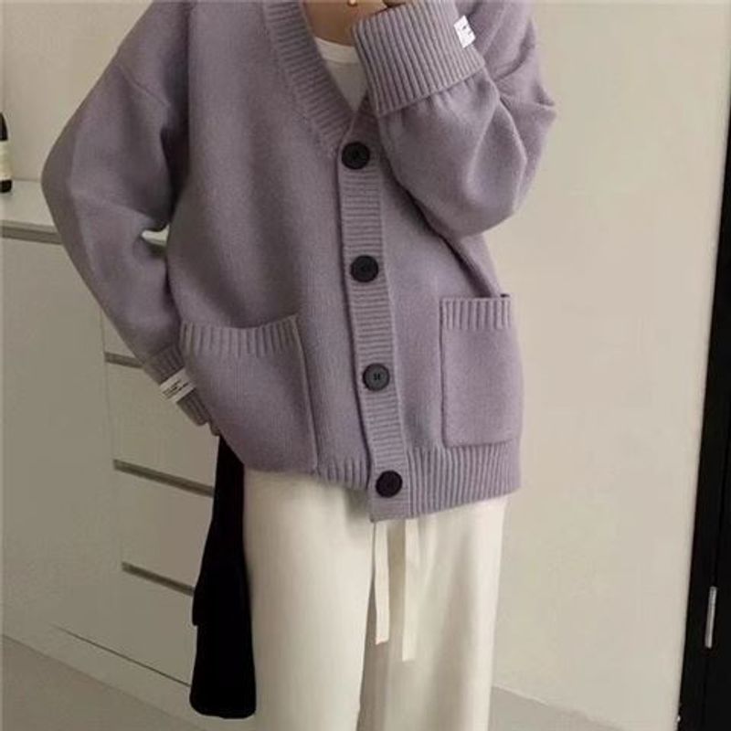 【 Cashmere Family 】 Koreanische Version der lockeren Wolljacke, Damen-Übergrößen-Pullover mit dicker Strickaußenschicht, kurz_voghion.com