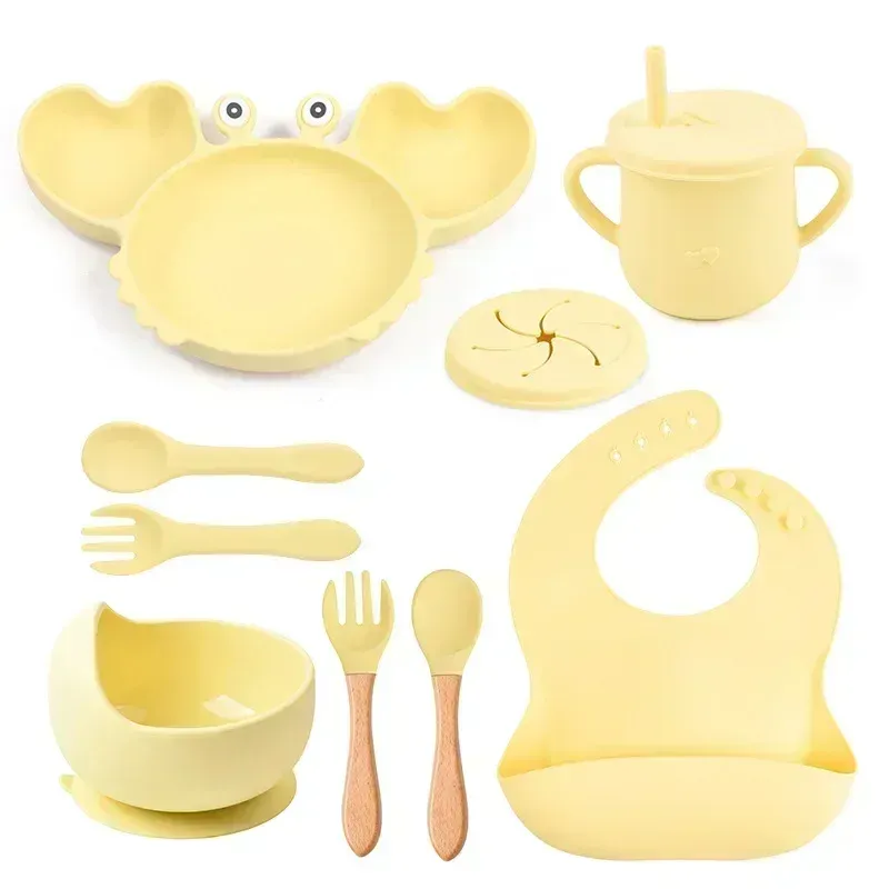 Dreiteiliges Krabben-Silikon-Teller-Set 2024 Niedlicher Babyteller Baby-Ergänzungsnahrungsmittelteller Kindergeschirr-Set_voghion.com