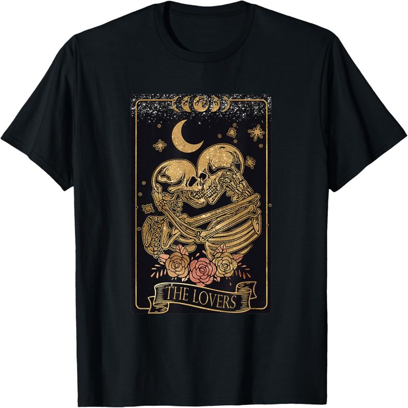 Vintage Goth Tarot Card The Lovers Dark Academia Aesthetic T-Shirt._voghion.com