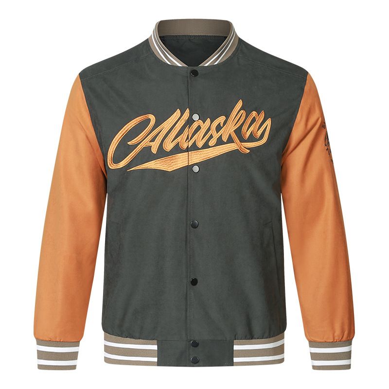 Giacca da baseball da uomo americana con ricamo color block, vestibilità ampia, stile europeo_voghion.com