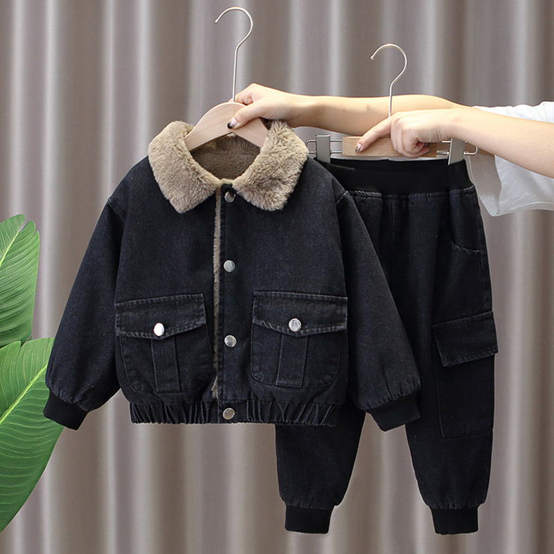 Vinterdräkt för pojkar Förtjockad fleecedräkt Barnens höst- och vinterdräkt Tvådelad baby vintertidvatten_voghion.com