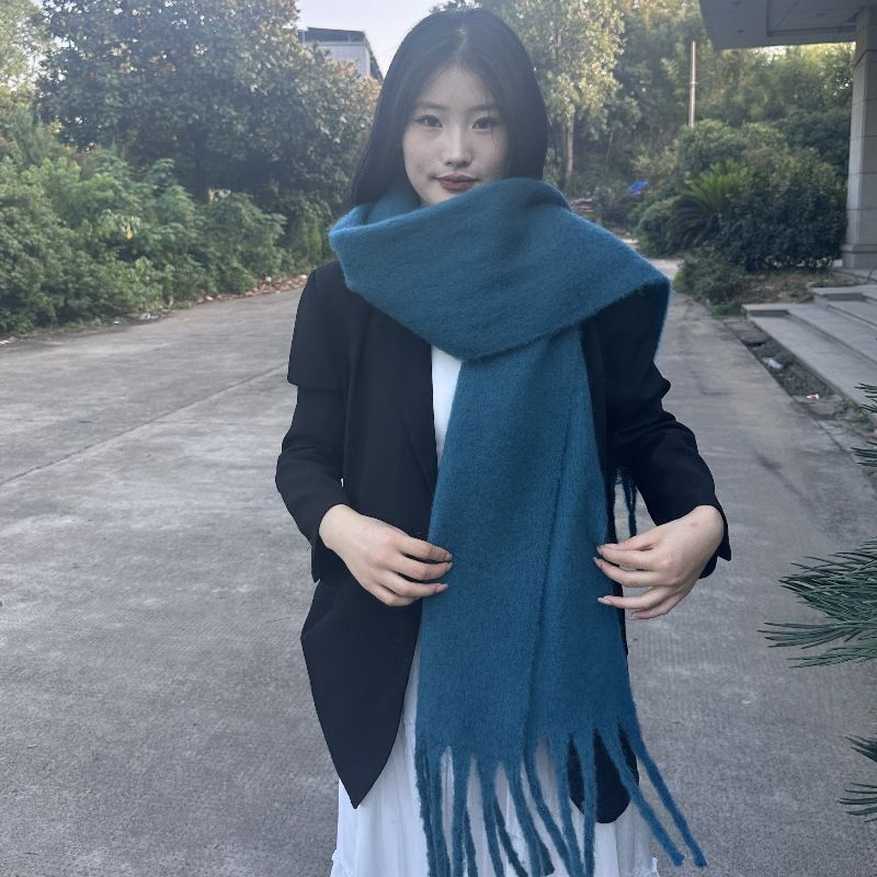 Tonglu Circle Yarn Ma Hai Mao Drifting White Scarf for Women, Lazy Style, Single Color, Extended Thickened, Cold_voghion.com