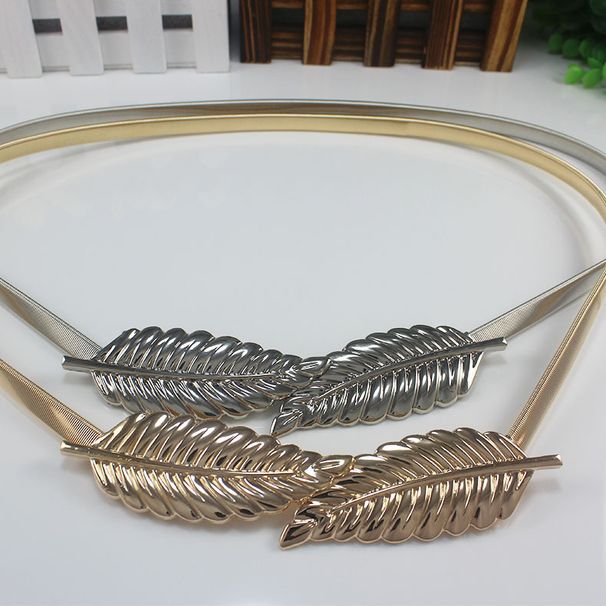 Cintura decorativa in foglia di metallo, sottile catena elastica per la vita da donna, accessori per abiti_voghion.com