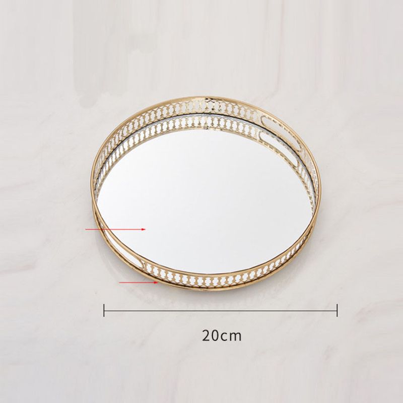 Gold Trays Decorative Vintage Mirror Glass Storage Tray Rectangle/round Fruit Desktop Small Items Jewelry Display Plate_voghion.com