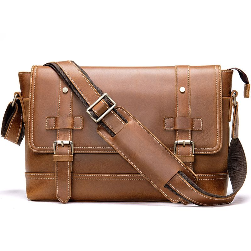 Men's Business Briefcase Men's Briefcase, Crazy Horse Leather Retro Business Handbag, Men's Commuting Bag, Genuine Leather Computer Bag_voghion.com