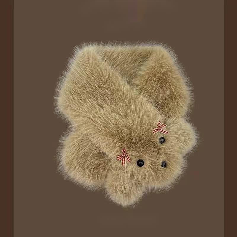 New Cute Dog Plush Cross Scarf with Bow, Women's Autumn and Winter Warmth, Students' Thick Scarf, Trendy_voghion.com