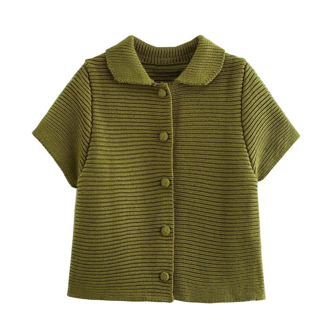 Damenbekleidung 2024 Herbst und Winter neuer Street Fashion Reversschnalle Kurzarmpullover_voghion.com