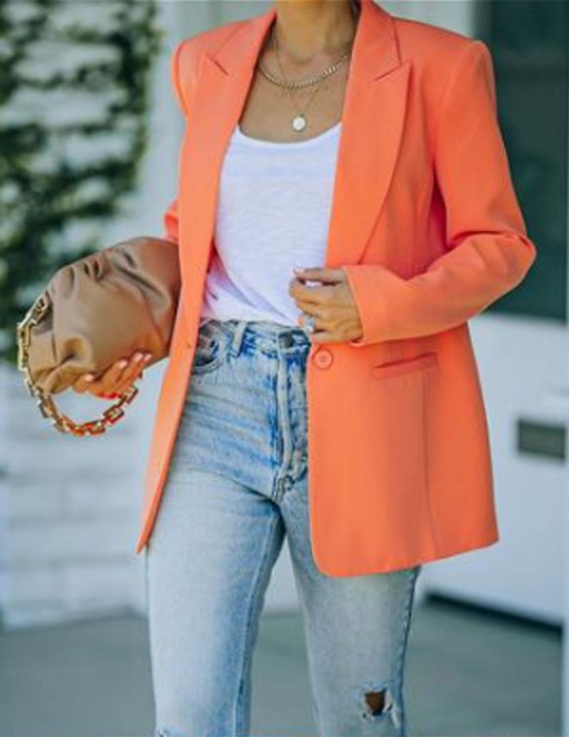Damenmode-Temperament, einfarbig, Revers, langärmelig, kleine Anzugjacke_voghion.com