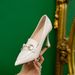 Stiletto Französisch High Heels Frauen Spitz Einzelne Schuhe 2025 Herbst Neue Design Gefühl Nische Weiß Tiefe Mund Loafers_voghion.com