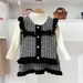 New Girls Knitted Sweater Three Piece Set Round Neck Bowknot Vertical Striped Vest + Fishtail Skirt + Bottoming Shirt_voghion.com