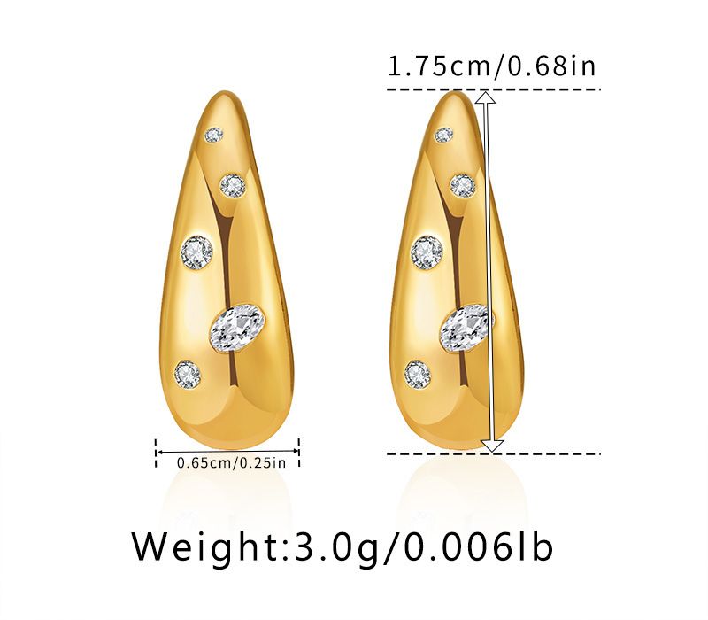Teardrop shaped earrings personality beans heavy metal trend texture earrings copper plated K real gold color preservation_voghion.com