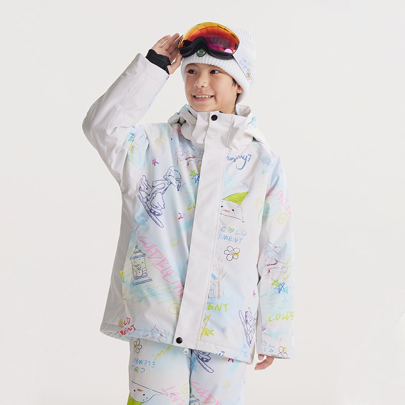 Unisex-Schneejacken- und Hosen-Set für Kinder – Wasserdichter Skianzug für Jungen und Mädchen, leichte Wärmeisolierung, verschiedene Blumenmuster in Blau/Rosa_voghion.com