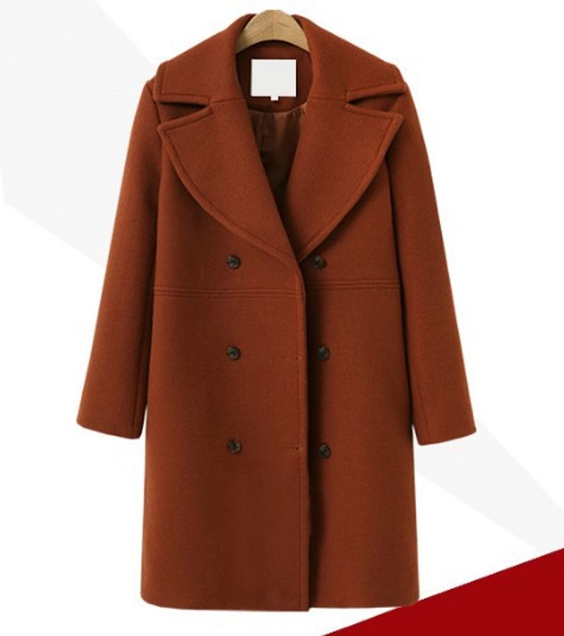 Women's Clothing autumn and winter large size women's woolen coats women's double breasted mid length windbreaker woolen coat _voghion.com