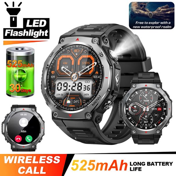 Orologio intelligente robusto per sport all'aria aperta KT85, display HD AMOLED da 1,43", batteria a lunga durata da 525 mAh, monitoraggio del fitness, calorie e distanza._voghion.com