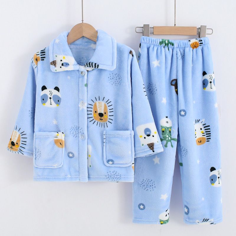Pyjamas d'automne et d'hiver en velours corail pour enfants, ensemble de vêtements de maison épais et chauds pour bébé en flanelle pour enfants, grands pyjamas pour enfants_voghion.com