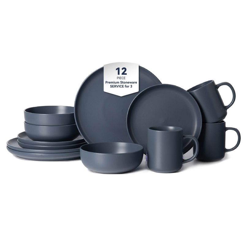 12-Piece Stoneware Dinnerware Sets With Mugs | Microwave & Dishwasher Safe | Non-Toxic Dinner Plates Bowls Set | Stackable Matte Glaze Kitchenware For 3_voghion.com