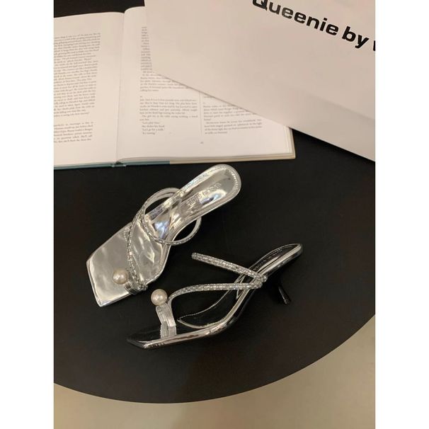 Silver Square Fashionable High-heeled Sandals Women In 2025, Versatile For Daily Use, Summer Clip Toe Slim Heel Sandals,_voghion.com