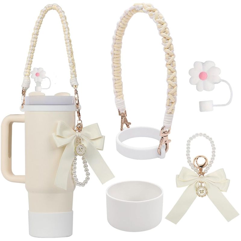 Cup Accessories Set - Including Pearl Chain Braided Design Water Bottle Handle Strap, Silicone Protective Cup Boot For Stanley_voghion.com