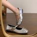 Scarpe da ballo con punta tonda e gonna leggera in argento, Mary Jane da donna_voghion.com