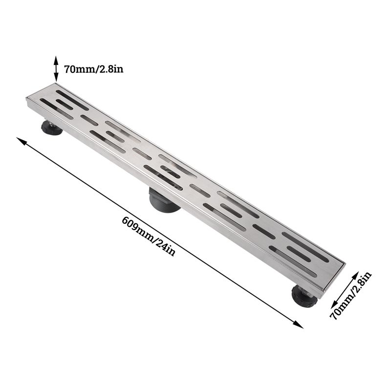 24 Inches Linear Shower Drain, Square Shower Floor Drain with Removable Cover Grid Grate and Hair Strainer Brushed 304 Stainless Steel_voghion.com