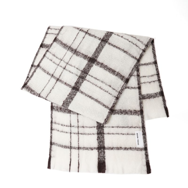 Woven looped yarn mohair women, versatile plaid thickened warm long scarf for autumn and winter_voghion.com