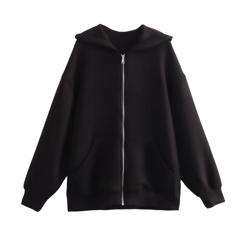 Veste à capuche en coton pour femmes, long espace, cardigan ample, sweat-shirt_voghion.com