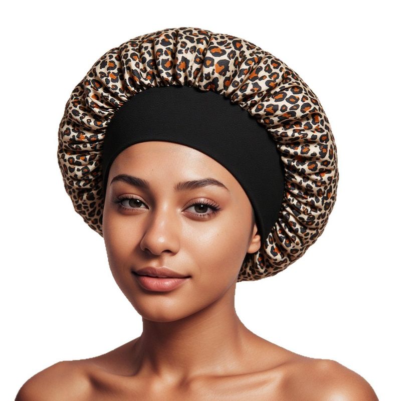 Wide Brim Women's Pullover High Elasticity Beauty Chemotherapy Hat Butterfly Flower Print Satin Sleep Cap_voghion.com