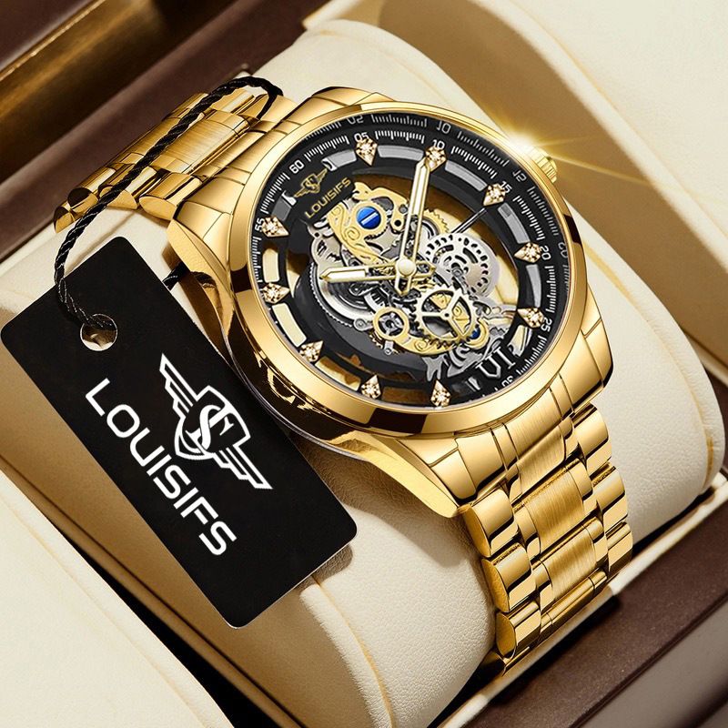 Men's Luxury Quartz Watch With Luminous Hands, Moon Phase & Day Display - Stainless Steel Case Band - Mineral Crystal Glass Elegant Business Timepiece_voghion.com