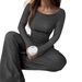"Chic Long-Sleeve Boat Neck Top & Elastic Waist Wide-Leg Pants Set – Comfortable & Stylish Outfit"_voghion.com