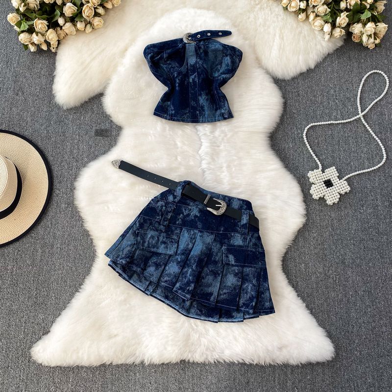 Damenbekleidung Modeanzug für Damen Sommerkorsett Sexy Tube Top Zweiteiliger Anzug Hohe Taille A-Linie Kuchenrock_voghion.com