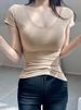 hot selling 2024 Vrouwen Sho Mouwen T-shi V Hals Zwart Wit Tshi Vrouwelijke Basic Effen Kleur Skinny Top Tees Zomer Bottoming_voghion.com