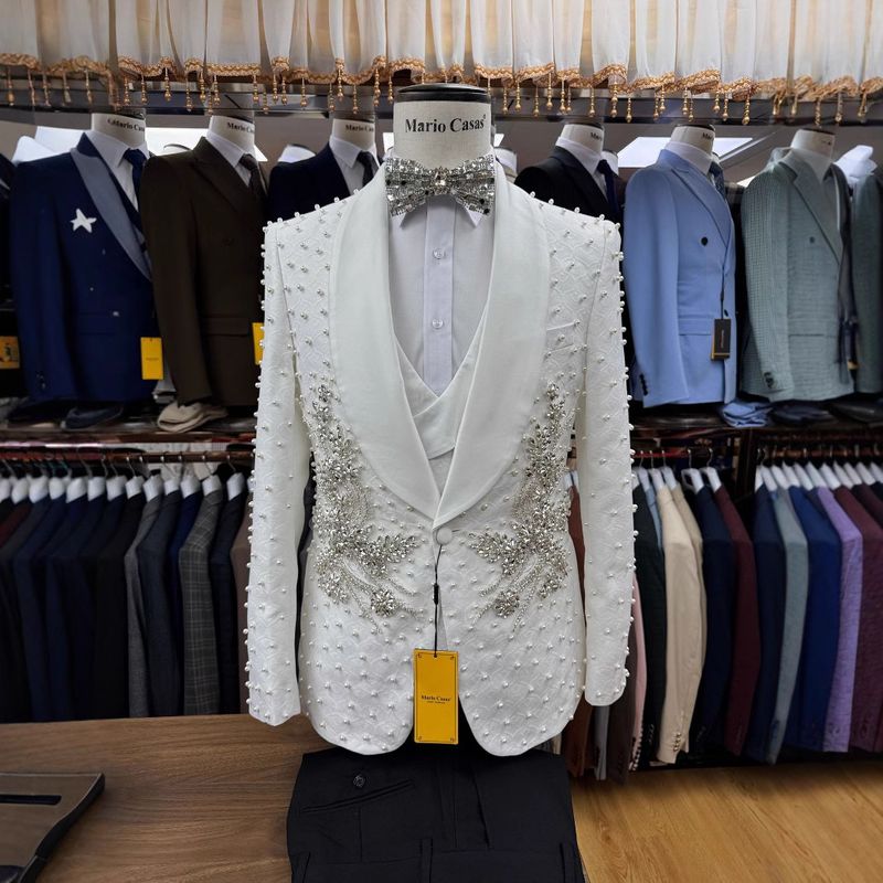 Voghion Men's 3-Piece Slim Fit Suit Set - Formal & Casual Blazer+Pants+Vest, Lightweight Acetate Fabric For Wedding, Office, Banquet (White, XS-XXXL)_voghion.com