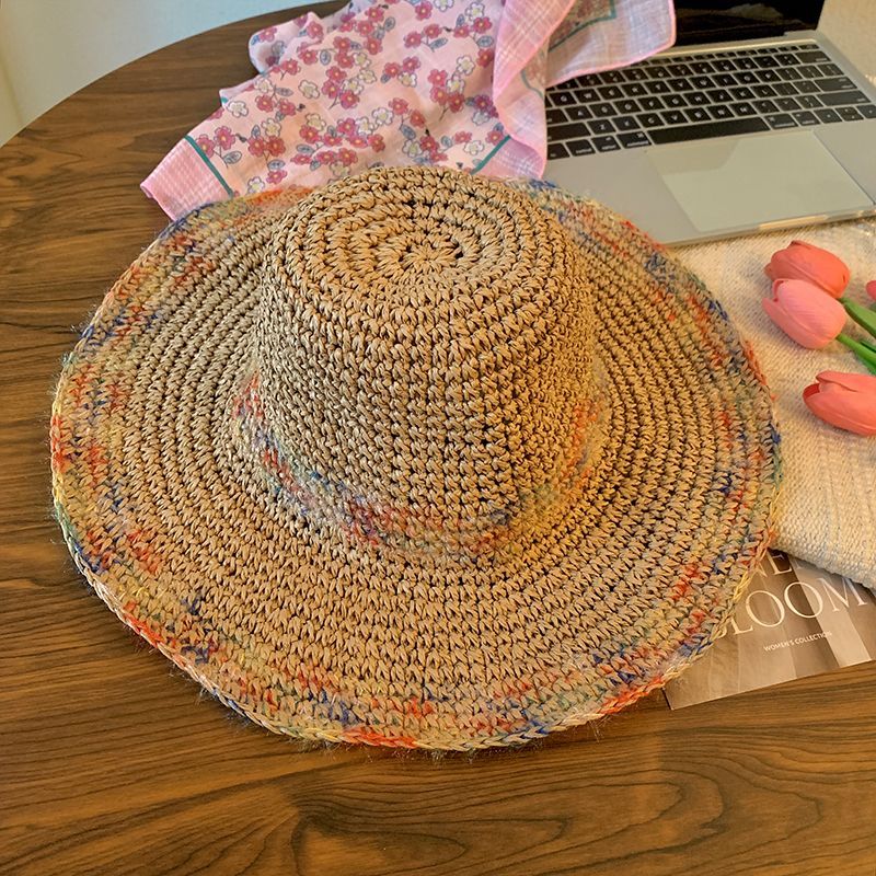 Colorful Woven Straw For Women's Summer Seaside Vacation, Shading And Sun Protection Hat, Breathable Hollow Out Large_voghion.com