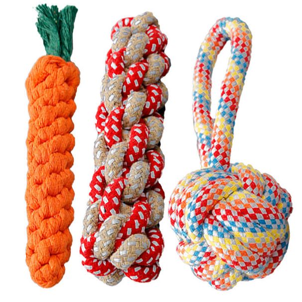 Chew Resistant Knot Small Medium Large Dog Teddy Cotton Rope Toy Ball Pet Supplies_voghion.com