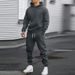 Men's Casual Hooded Sweatshirt & Jogger Set - Soft & Breathable Polyester Blend, Comfortable Two-Piece Outfit , Relaxed Fit For Gym, Running, Travel_voghion.com