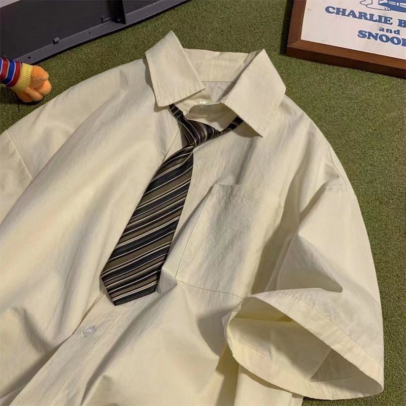 Short Sleeved Workwear Shirt, Men's Summer Tie, Uniform Shirt, Trendy Couple, College Style_voghion.com