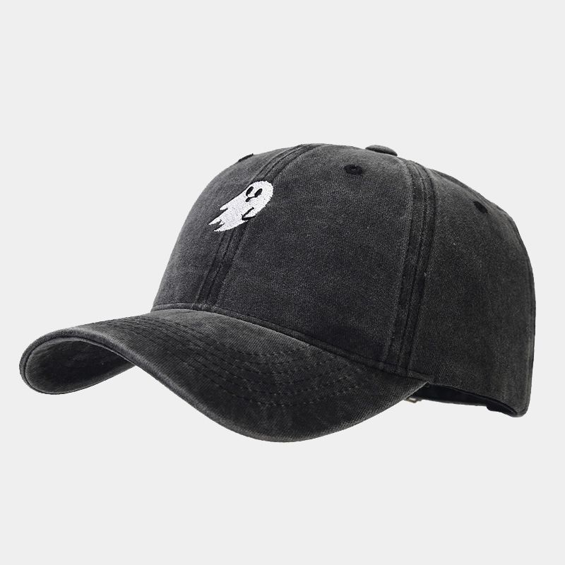 Unisex Ghost embroidered cowboy washed baseball cap fashion casual outdoor visor Cap for men and women_voghion.com