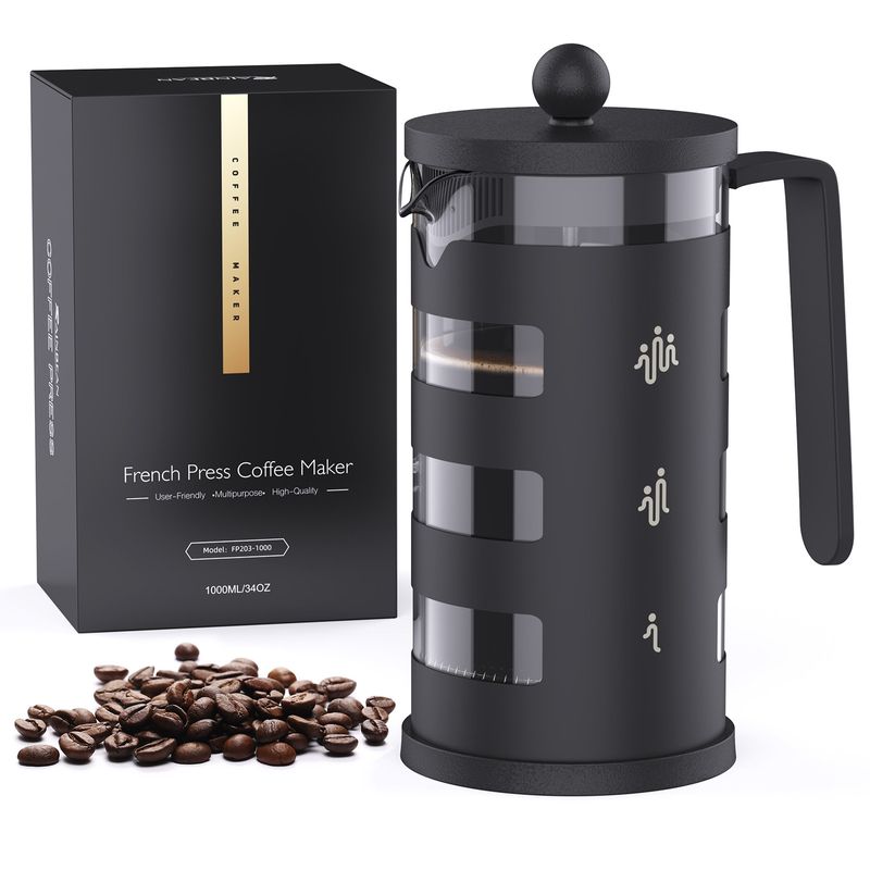 RAINBEAN French Press Coffee Maker Easy Cleaning Cafeteria, Heat Resistant Borosilicate Glass_voghion.com